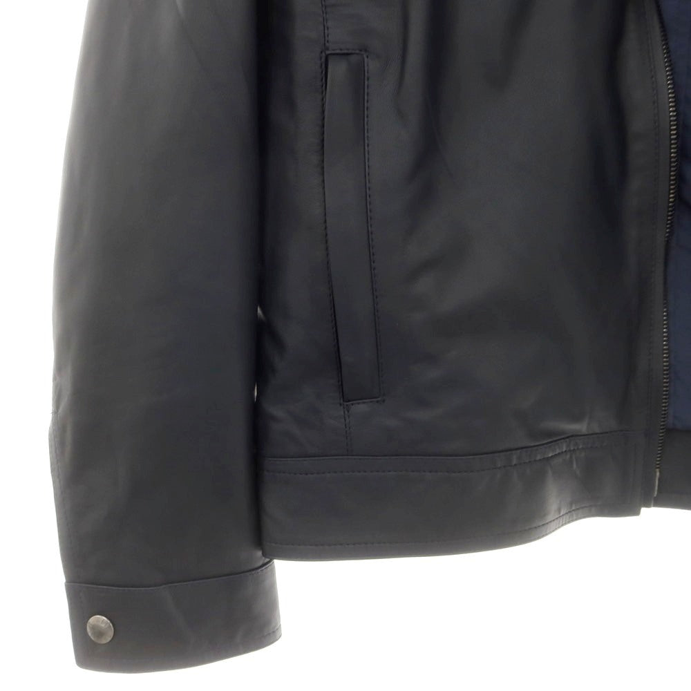 【中古】エンメティ EMMETI JURI ラムスキン シングル ライダースジャケット ネイビー【 サイズ46 】【 状態ランクB 】【 メンズ 】 [APD]