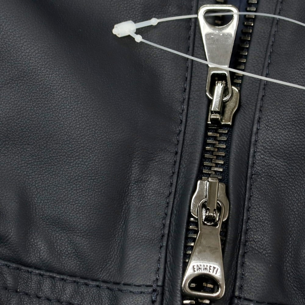 【中古】エンメティ EMMETI JURI ラムスキン シングル ライダースジャケット ネイビー【 46 】【 状態ランクB 】【 メンズ 】