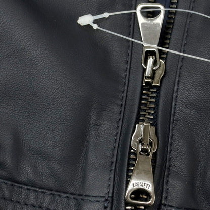 【中古】エンメティ EMMETI JURI ラムスキン シングル ライダースジャケット ネイビー【 46 】【 状態ランクB 】【 メンズ 】