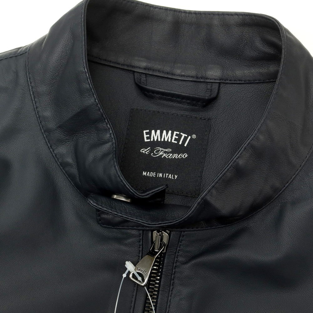 【中古】エンメティ EMMETI JURI ラムスキン シングル ライダースジャケット ネイビー【 46 】【 状態ランクB 】【 メンズ 】
