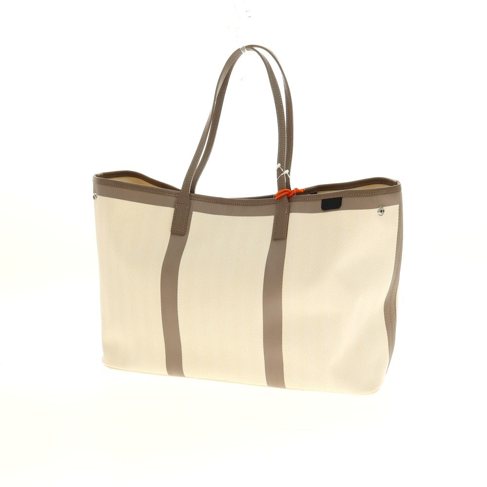 【中古】【未使用】エテラ ETELA コットン×カウレザー Large tote bag トートバッグ オフホワイトxグレー【 状態ランクS 】【 ユニセックス 】