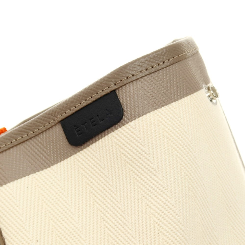 【中古】【未使用】エテラ ETELA コットン×カウレザー Large tote bag トートバッグ オフホワイトxグレー【 状態ランクS 】【 ユニセックス 】