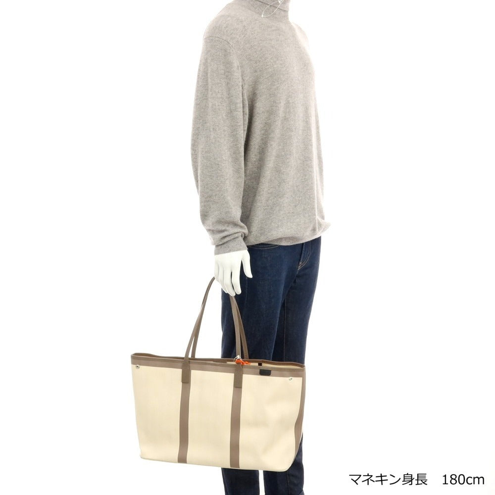 【中古】【未使用】エテラ ETELA コットン×カウレザー Large tote bag トートバッグ オフホワイトxグレー【 状態ランクS 】【 ユニセックス 】