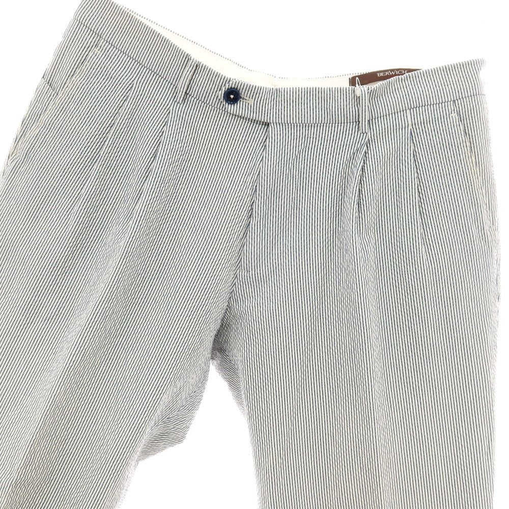 【中古】ベルウィッチ BERWICH sake 2p ストレッチ コットン シアサッカー ストライプ カジュアルスラックスパンツ ブルーxホワイト【サイズ48】【 状態ランクC 】【 メンズ 】