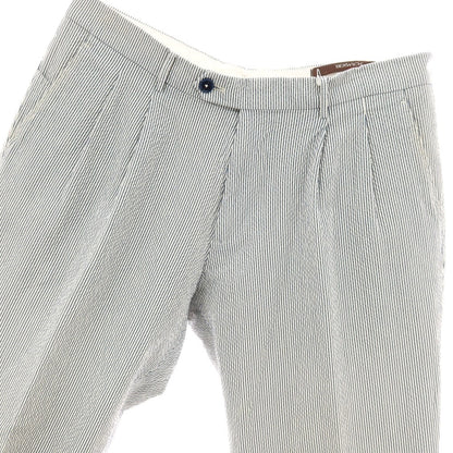 【中古】ベルウィッチ BERWICH sake 2p ストレッチ コットン シアサッカー ストライプ カジュアルスラックスパンツ ブルーxホワイト【サイズ48】【 状態ランクC 】【 メンズ 】