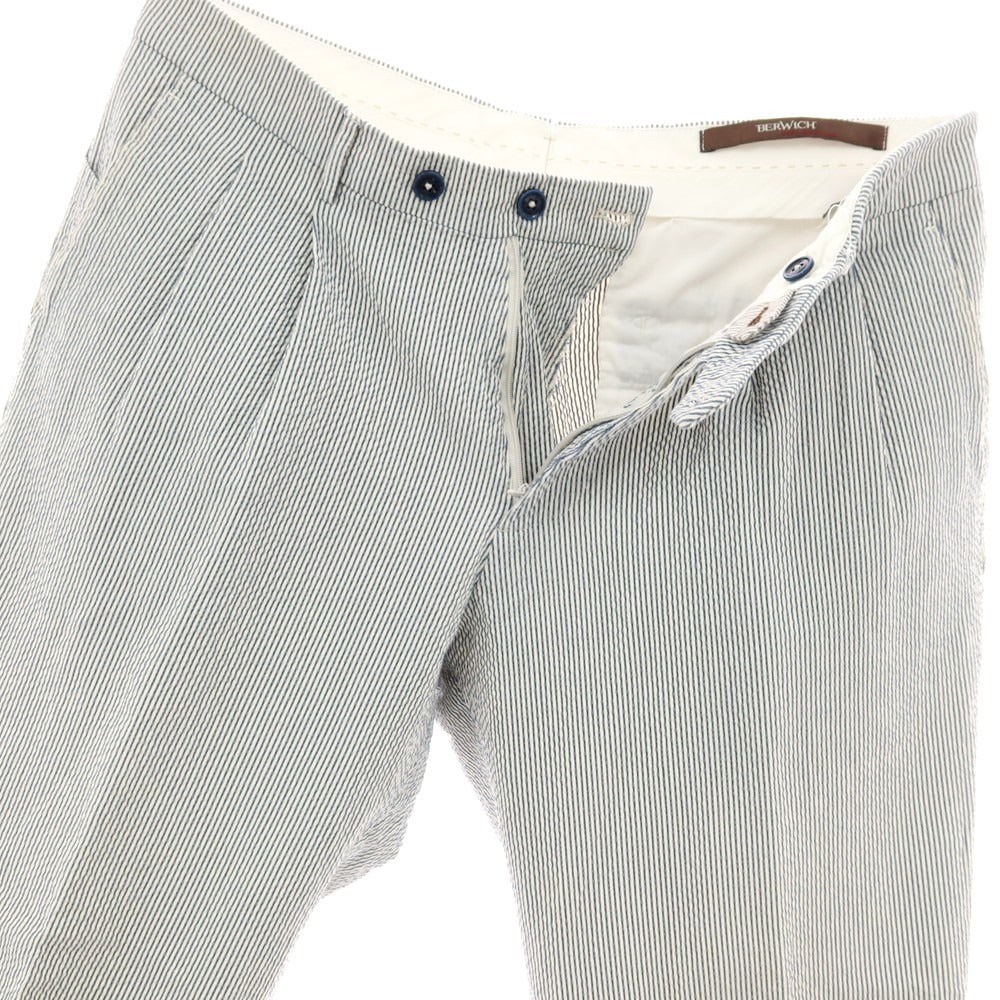 【中古】ベルウィッチ BERWICH sake 2p ストレッチ コットン シアサッカー ストライプ カジュアルスラックスパンツ ブルーxホワイト【サイズ48】【 状態ランクC 】【 メンズ 】