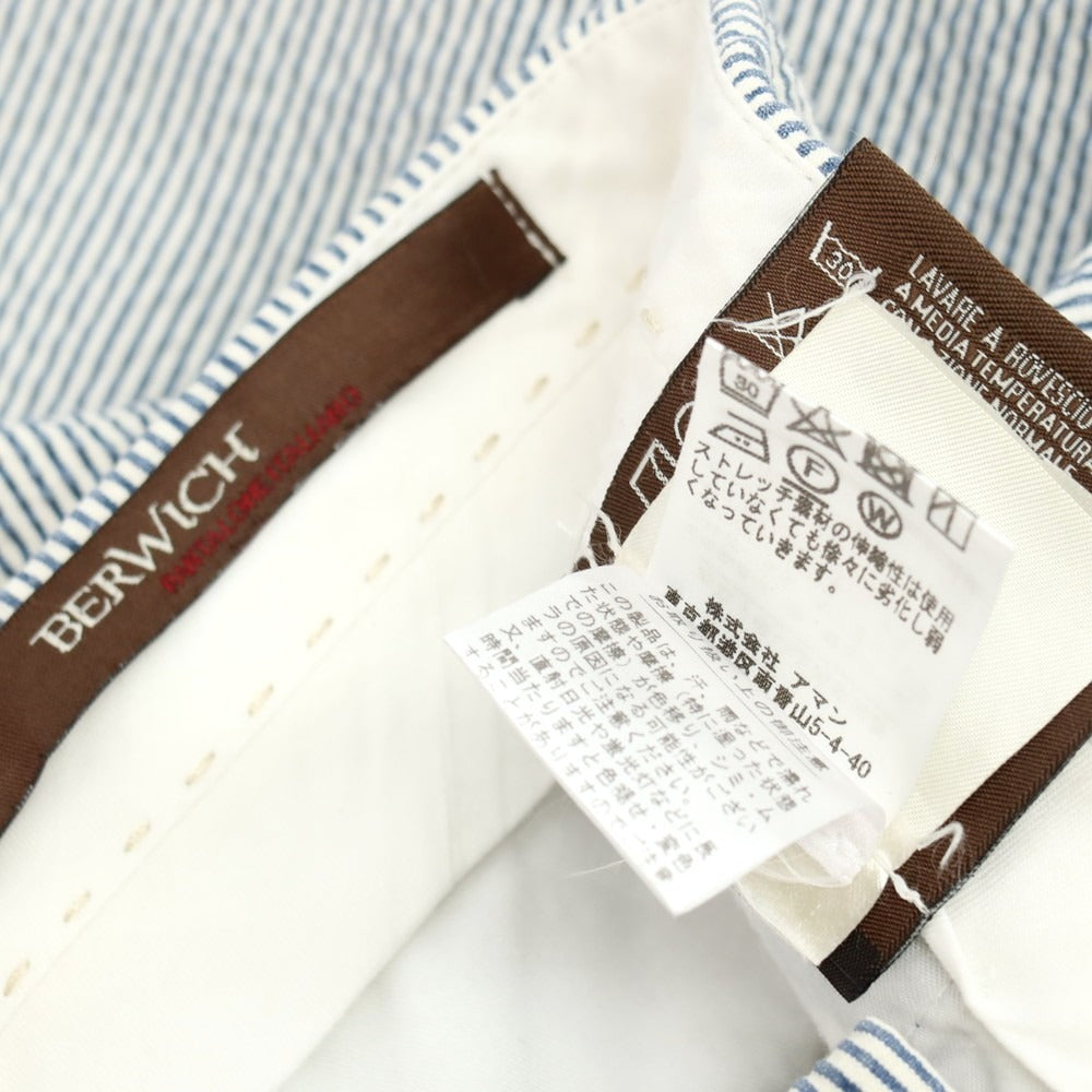 【中古】ベルウィッチ BERWICH sake 2p ストレッチ コットン シアサッカー ストライプ カジュアルスラックスパンツ ブルーxホワイト【 サイズ48 】【 状態ランクC 】【 メンズ 】 [APD]