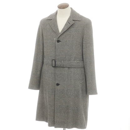 【中古】デペトリロ DE PETRILLO ウール グレンチェック ステンカラーコート ブラックxホワイト【 50 】【 状態ランクB 】【 メンズ 】