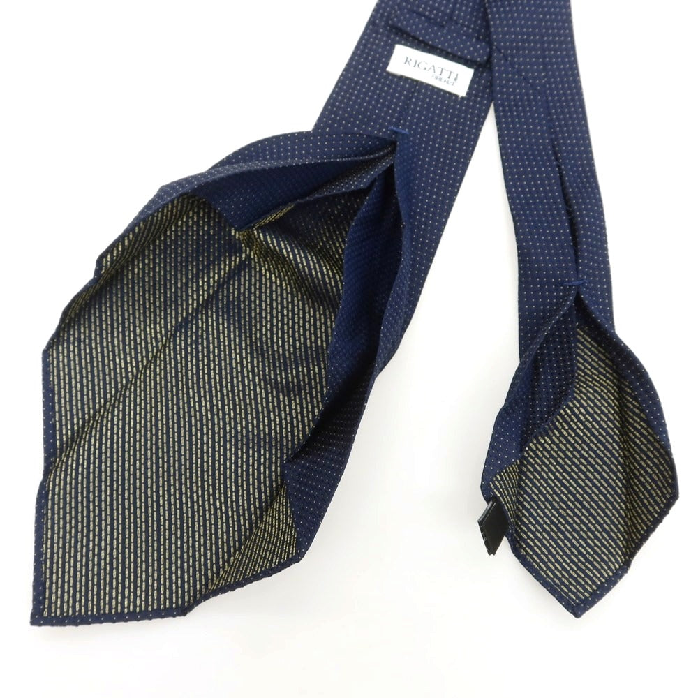 【中古】リガッティ Rigatti シルク セッテピエゲ ドット柄ネクタイ ネイビー【 状態ランクC 】【 メンズ 】