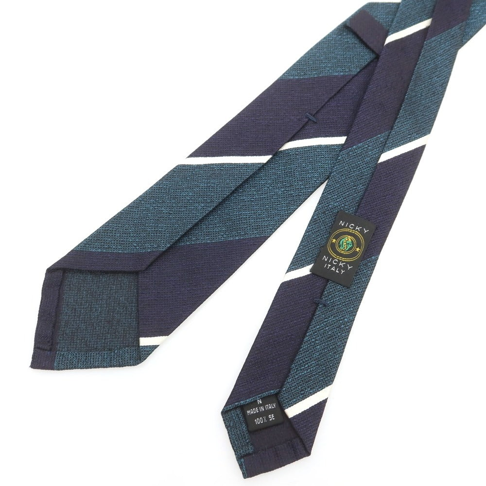 【中古】ニッキー nicky シルク ストライプ柄ネクタイ ネイビーxグレイッシュグリーン【 状態ランクB 】【 メンズ 】