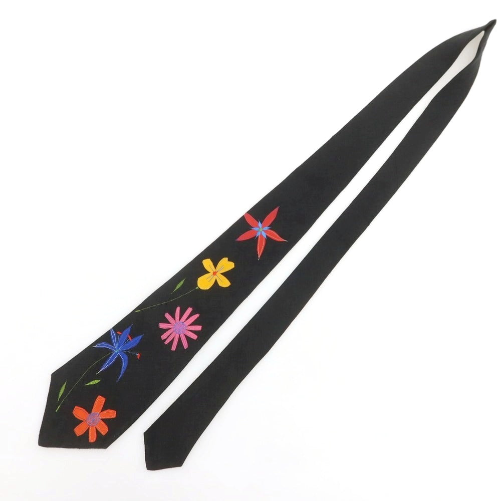 【中古】ポールスミス Paul Smith リネン フラワー装飾ネクタイ ブラック【 状態ランクB 】【 メンズ 】