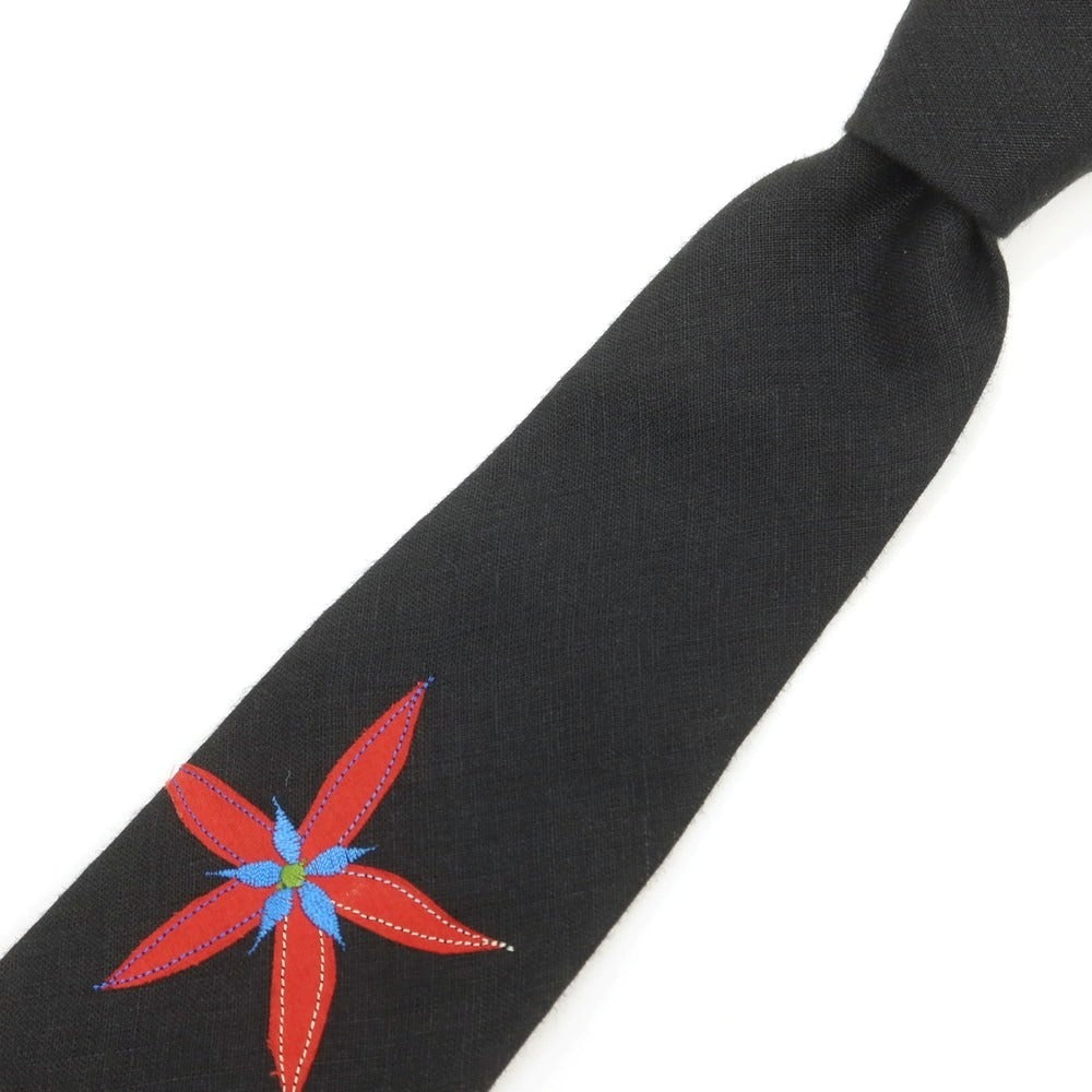 【中古】ポールスミス Paul Smith リネン フラワー装飾ネクタイ ブラック【 状態ランクB 】【 メンズ 】