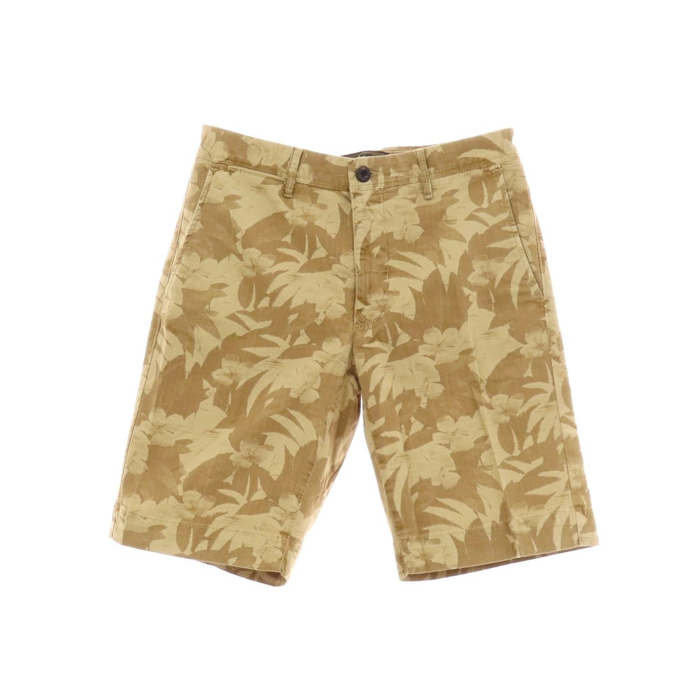 【新品】インコテックス スラックス INCOTEX SLACKS ストレッチ ヘリンボーンコットン ボタニカル柄 ショートパンツ ベージュxカーキブラウン【 31 】【 状態ランクN 】【 メンズ 】