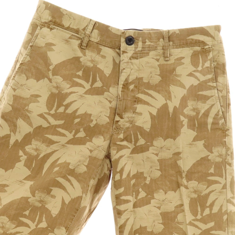 【新品】インコテックス スラックス INCOTEX SLACKS ストレッチ ヘリンボーンコットン ボタニカル柄 ショートパンツ ベージュxカーキブラウン【 31 】【 状態ランクN 】【 メンズ 】