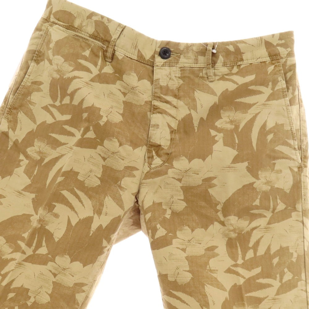 【新品】インコテックス スラックス INCOTEX SLACKS ストレッチ ヘリンボーンコットン ボタニカル柄 ショートパンツ ベージュxカーキブラウン【 33 】【 状態ランクN 】【 メンズ 】