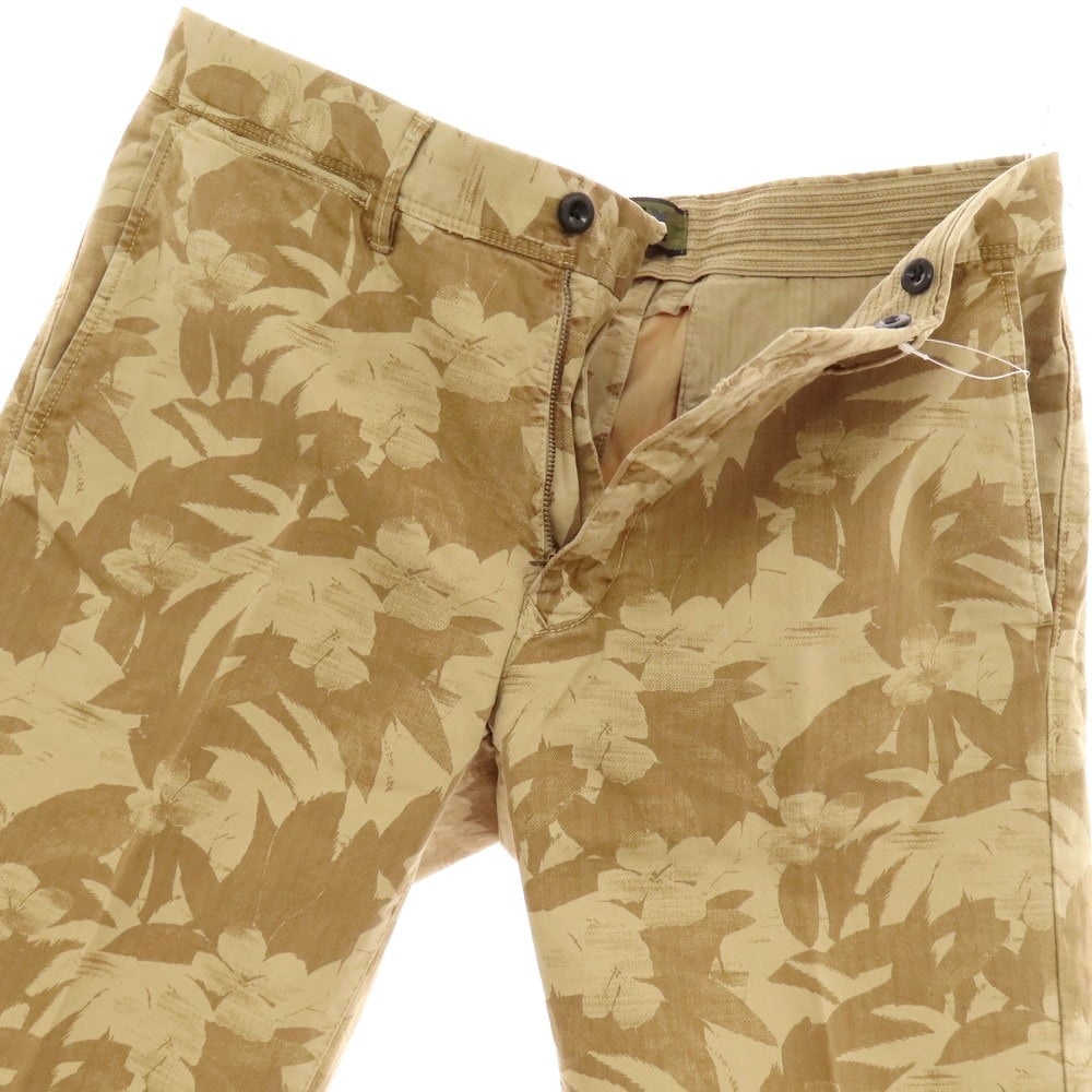 【新品】インコテックス スラックス INCOTEX SLACKS ストレッチ ヘリンボーンコットン ボタニカル柄 ショートパンツ ベージュxカーキブラウン【サイズ33】【 状態ランクN 】【 メンズ 】 [EPD]