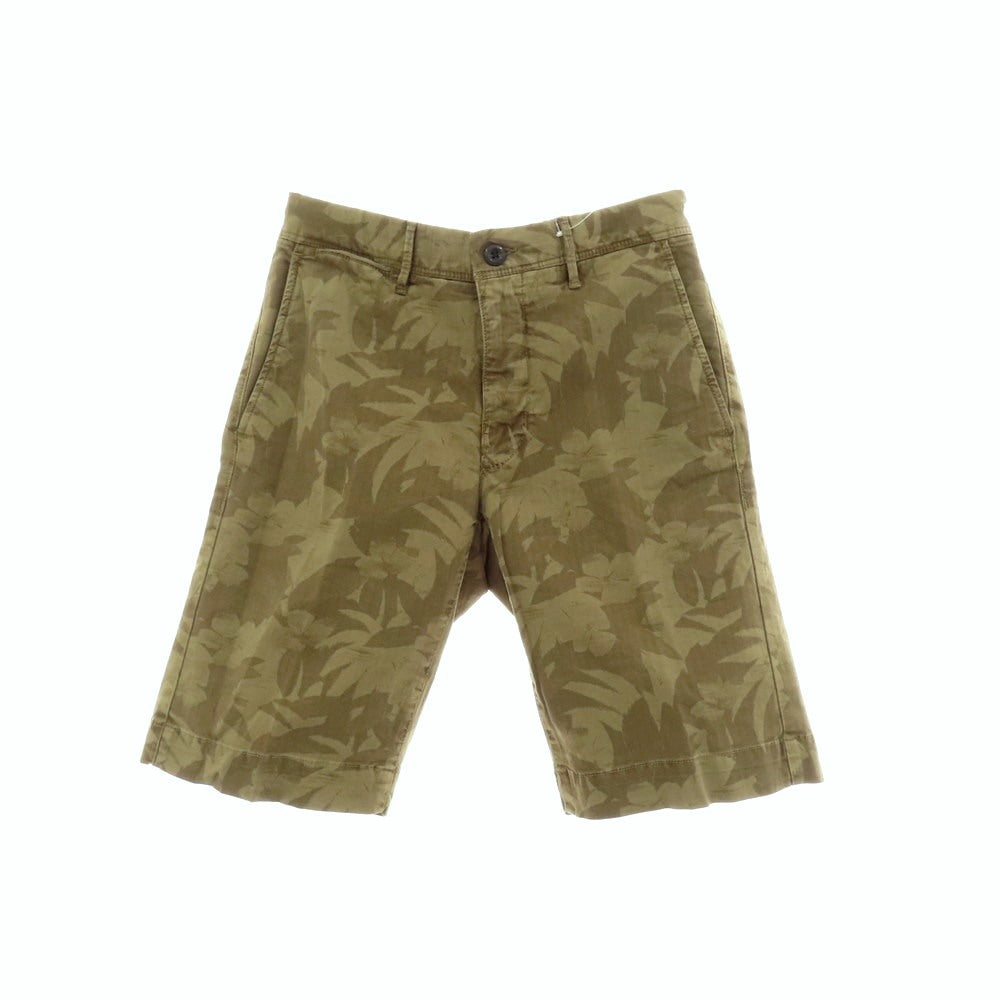 【新品】インコテックス スラックス INCOTEX SLACKS ストレッチ ヘリンボーンコットン ボタニカル柄 ショートパンツ オリーブxカーキブラウン【 30 】【 状態ランクN 】【 メンズ 】