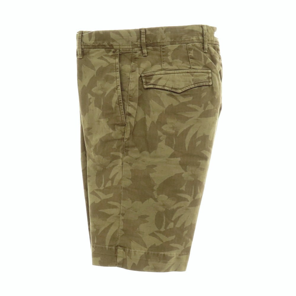 【新品】インコテックス スラックス INCOTEX SLACKS ストレッチ ヘリンボーンコットン ボタニカル柄 ショートパンツ オリーブxカーキブラウン【 30 】【 状態ランクN 】【 メンズ 】