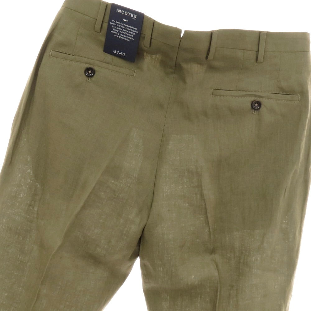 【新品】インコテックス スローウェア INCOTEX SLOWEAR ELEVATE ストレッチリネン カジュアルスラックスパンツ カーキ【 50 】【 状態ランクN 】【 メンズ 】
