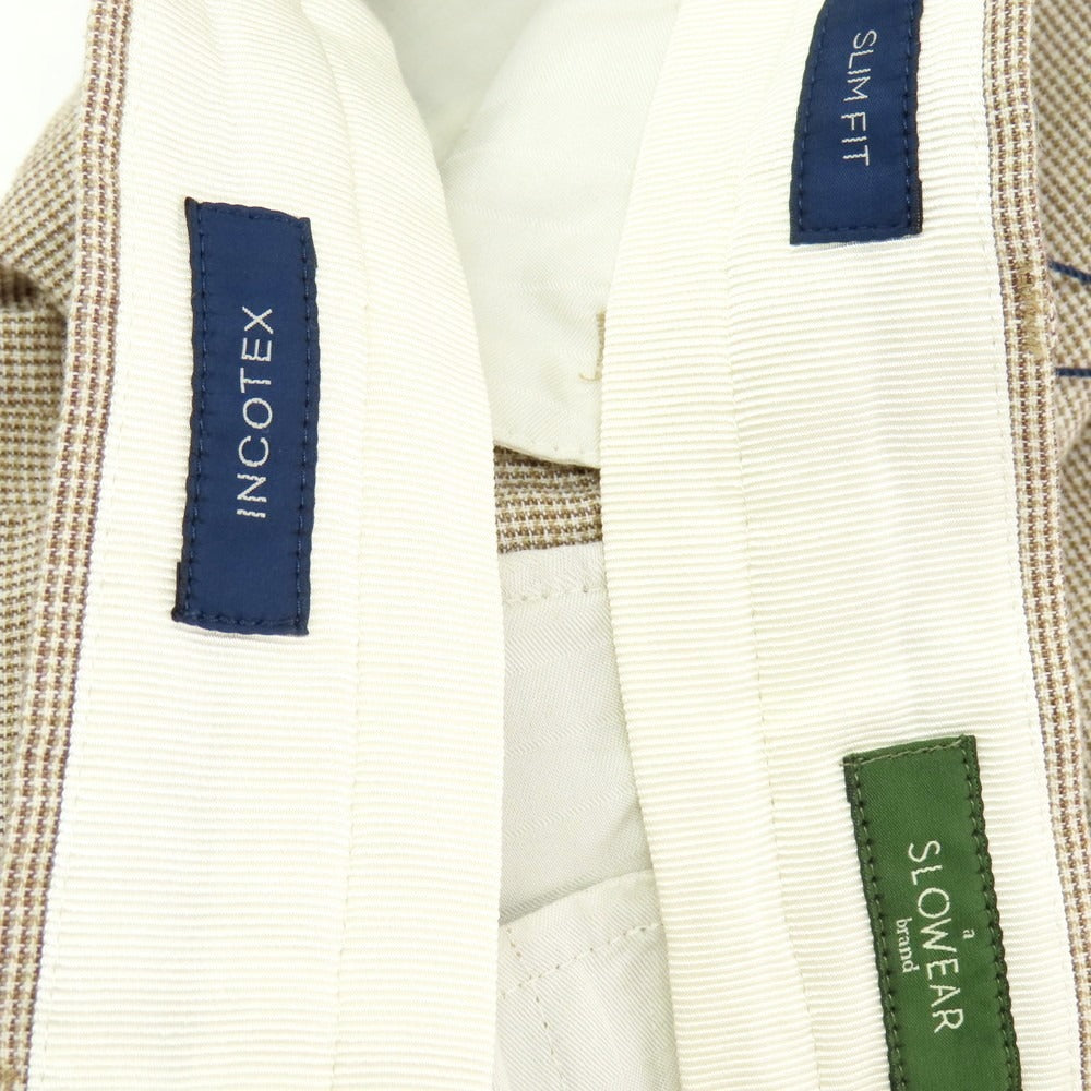 【新品】インコテックス スローウェア INCOTEX SLOWEAR 30型 slim fit レーヨンコットン カジュアルスラックスパンツ ブラウンxホワイト【 44 】【 状態ランクN 】【 メンズ 】