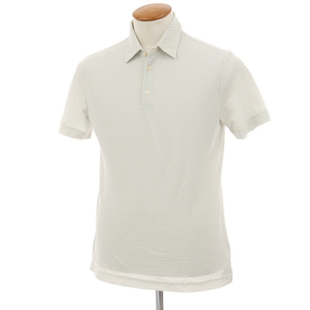 【新品】ザノーネ ZANONE アイスコットン 総柄 プリント 半袖ポロシャツ ホワイトxベージュ×ブルー【サイズ48】【 状態ランクN 】【 メンズ 】