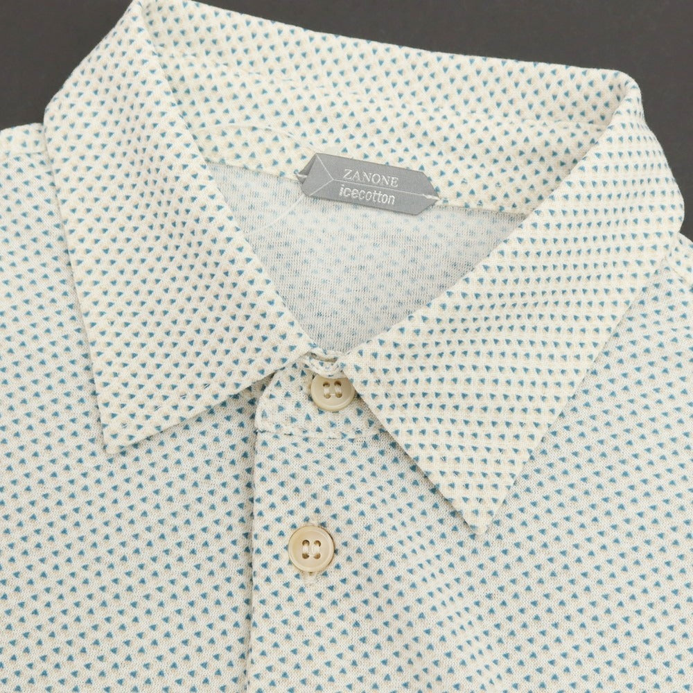 【新品】ザノーネ ZANONE アイスコットン 総柄 プリント 半袖ポロシャツ ホワイトxベージュ×ブルー【サイズ48】【 状態ランクN 】【 メンズ 】