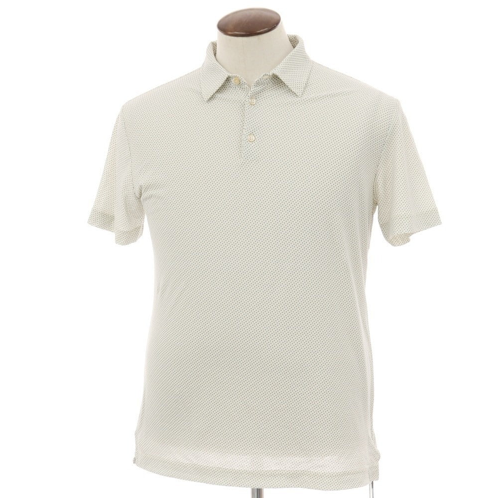 【新品】ザノーネ ZANONE アイスコットン 総柄 プリント 半袖ポロシャツ ホワイトxベージュ×ブルー【サイズ52】【 状態ランクN 】【 メンズ 】