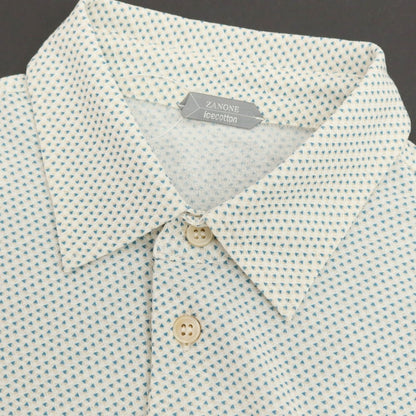 【新品】ザノーネ ZANONE アイスコットン 総柄 プリント 半袖ポロシャツ ホワイトxベージュ×ブルー【サイズ52】【 状態ランクN 】【 メンズ 】