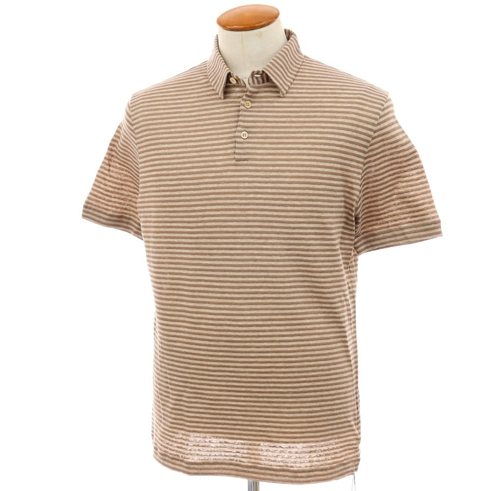 【新品】ザノーネ ZANONE リネンコットン ボーダー 半袖ポロシャツ アッシュブラウン系【 サイズ48 】【 状態ランクN 】【 メンズ 】 [BPD]
