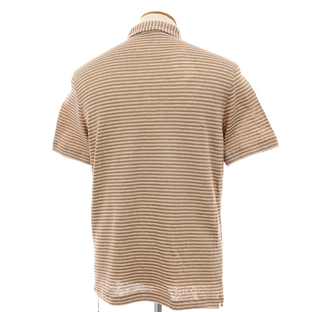 【新品】ザノーネ ZANONE リネンコットン ボーダー 半袖ポロシャツ アッシュブラウン系【 サイズ48 】【 状態ランクN 】【 メンズ 】 [BPD]