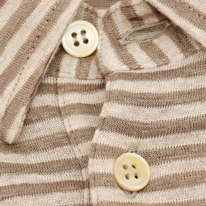 【新品】ザノーネ ZANONE リネンコットン ボーダー 半袖ポロシャツ アッシュブラウン系【サイズ48】【 状態ランクN 】【 メンズ 】