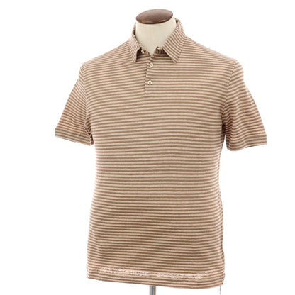 【新品】ザノーネ ZANONE リネンコットン ボーダー 半袖ポロシャツ アッシュブラウン系【サイズ50】【 状態ランクN 】【 メンズ 】