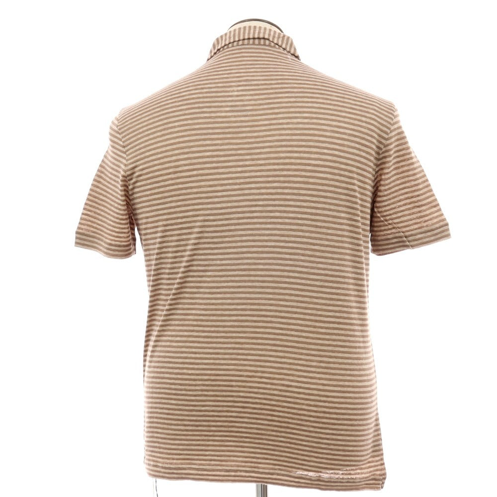 【新品】ザノーネ ZANONE リネンコットン ボーダー 半袖ポロシャツ アッシュブラウン系【サイズ50】【 状態ランクN 】【 メンズ 】
