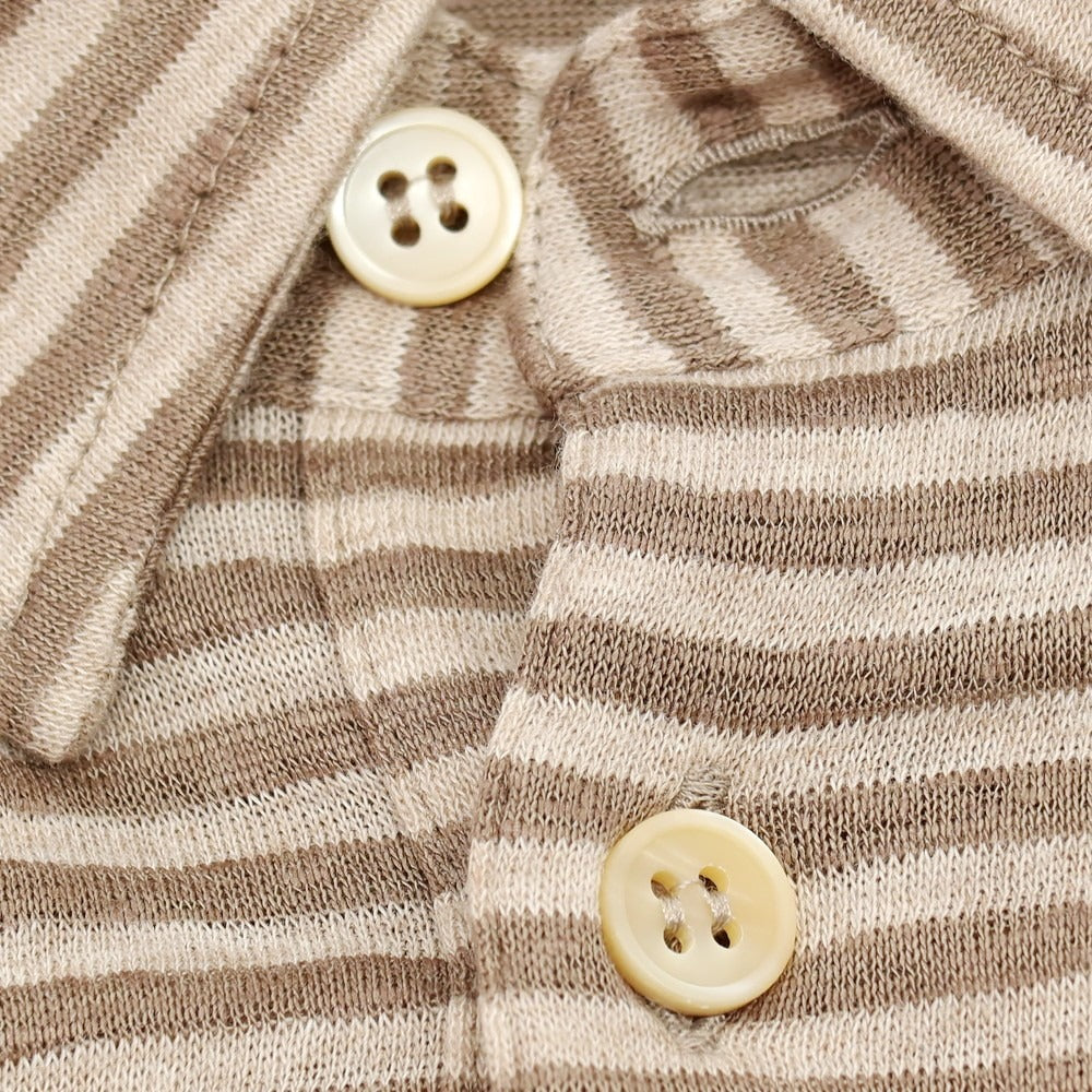 【新品】ザノーネ ZANONE リネンコットン ボーダー 半袖ポロシャツ アッシュブラウン系【サイズ50】【 状態ランクN 】【 メンズ 】