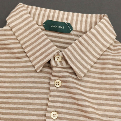 【新品】ザノーネ ZANONE リネンコットン ボーダー 半袖ポロシャツ アッシュブラウン系【サイズ50】【 状態ランクN 】【 メンズ 】