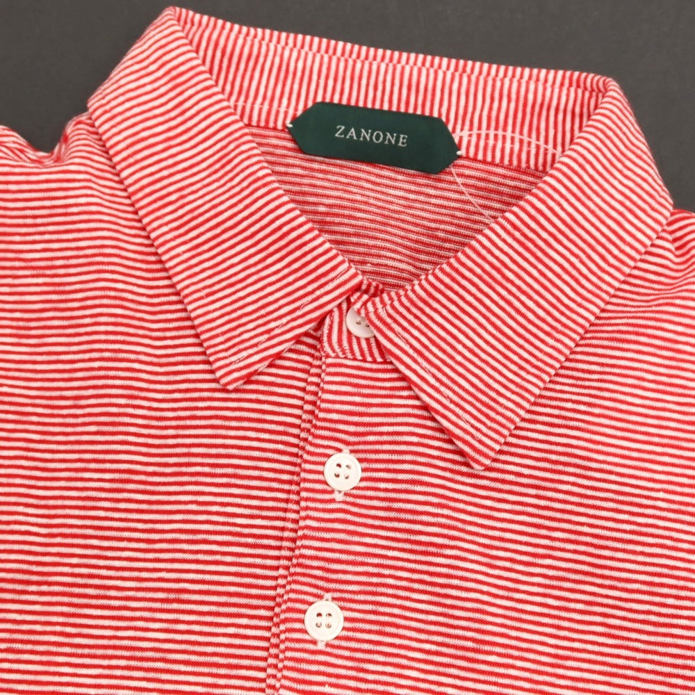 【新品】ザノーネ ZANONE リネンコットン ボーダー 半袖ポロシャツ レッドxホワイト【 サイズ52 】【 状態ランクN 】【 メンズ 】 [BPD]