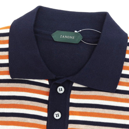 【新品】ザノーネ ZANONE ハイゲージ コットン ボーダー切り替え 半袖 ポロニット ネイビーxオレンジ【サイズ48】【 状態ランクN 】【 メンズ 】