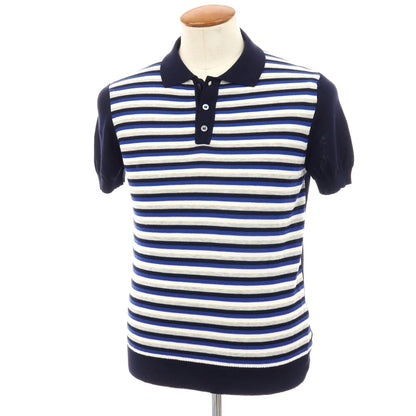 【新品】ザノーネ ZANONE ハイゲージ コットン ボーダー切り替え 半袖 ポロニット ネイビーxブルー【サイズ46】【 状態ランクN 】【 メンズ 】