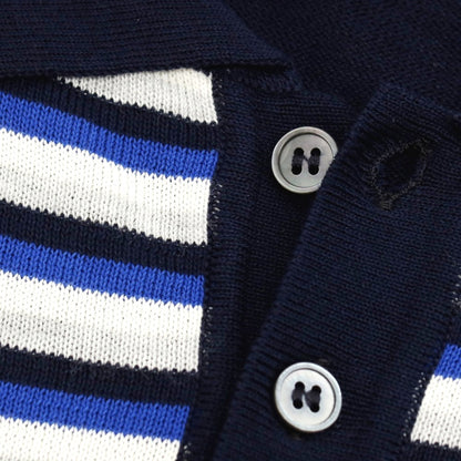 【新品】ザノーネ ZANONE ハイゲージ コットン ボーダー切り替え 半袖 ポロニット ネイビーxブルー【サイズ46】【 状態ランクN 】【 メンズ 】