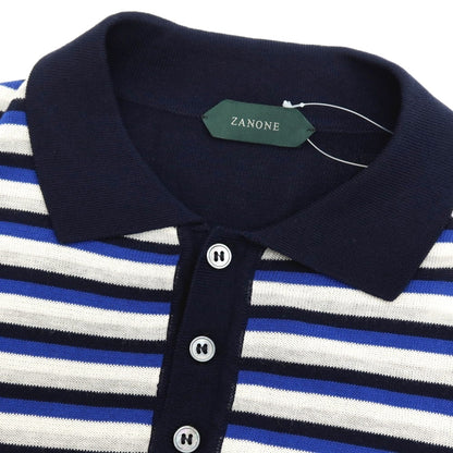 【新品】ザノーネ ZANONE ハイゲージ コットン ボーダー切り替え 半袖 ポロニット ネイビーxブルー【サイズ46】【 状態ランクN 】【 メンズ 】
