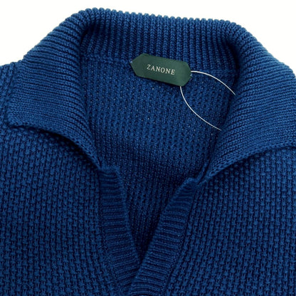 【新品】ザノーネ ZANONE リネンコットン スキッパー 半袖 ポロニット セルリアンブルー【サイズ50】【 状態ランクN 】【 メンズ 】