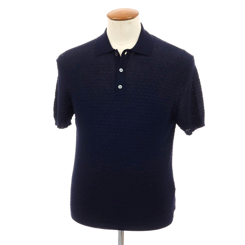 【新品】ザノーネ ZANONE ハイゲージ コットン ジャカード 半袖 ポロニット ネイビー【サイズ46】【 状態ランクN 】【 メンズ 】