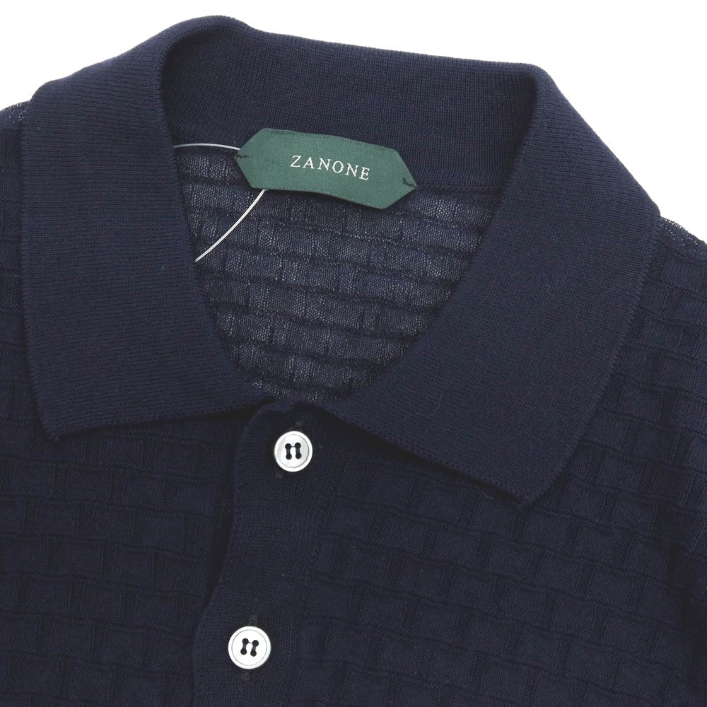 【新品】ザノーネ ZANONE ハイゲージ コットン ジャカード 半袖 ポロニット ネイビー【サイズ46】【 状態ランクN 】【 メンズ 】