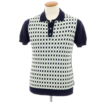 【新品】ザノーネ ZANONE ハイゲージ コットン 半袖 ポロニット ネイビーxミントグリーン【サイズ46】【 状態ランクN 】【 メンズ 】