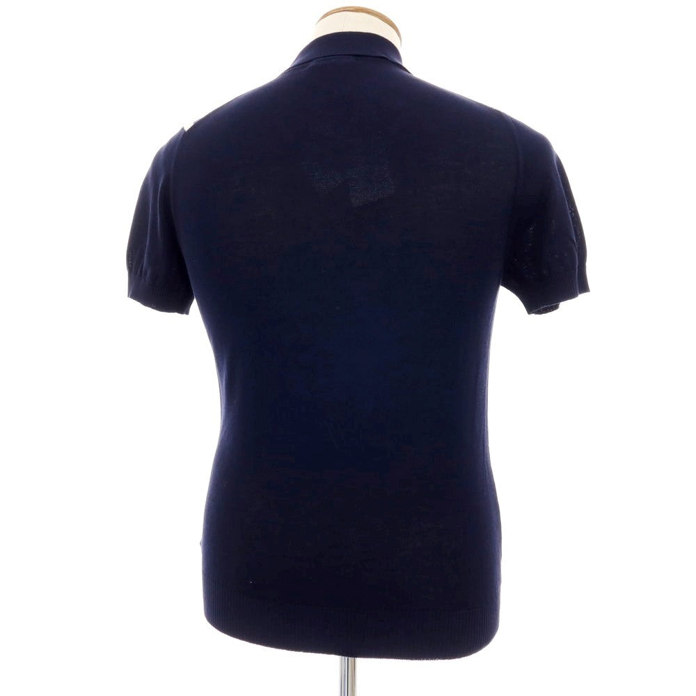 【新品】ザノーネ ZANONE ハイゲージ コットン 半袖 ポロニット ネイビーxミントグリーン【サイズ46】【 状態ランクN 】【 メンズ 】