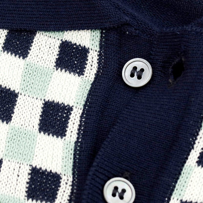 【新品】ザノーネ ZANONE ハイゲージ コットン 半袖 ポロニット ネイビーxミントグリーン【サイズ48】【 状態ランクN 】【 メンズ 】