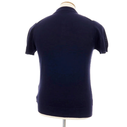 【新品】ザノーネ ZANONE ハイゲージ コットン ジャカード 半袖 ポロニット ネイビーxホワイト【サイズ48】【 状態ランクN 】【 メンズ 】