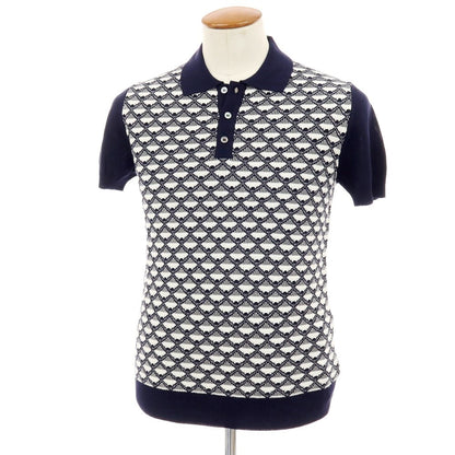 【新品】ザノーネ ZANONE ハイゲージ コットン ジャカード 半袖 ポロニット ネイビーxホワイト【サイズ48】【 状態ランクN 】【 メンズ 】