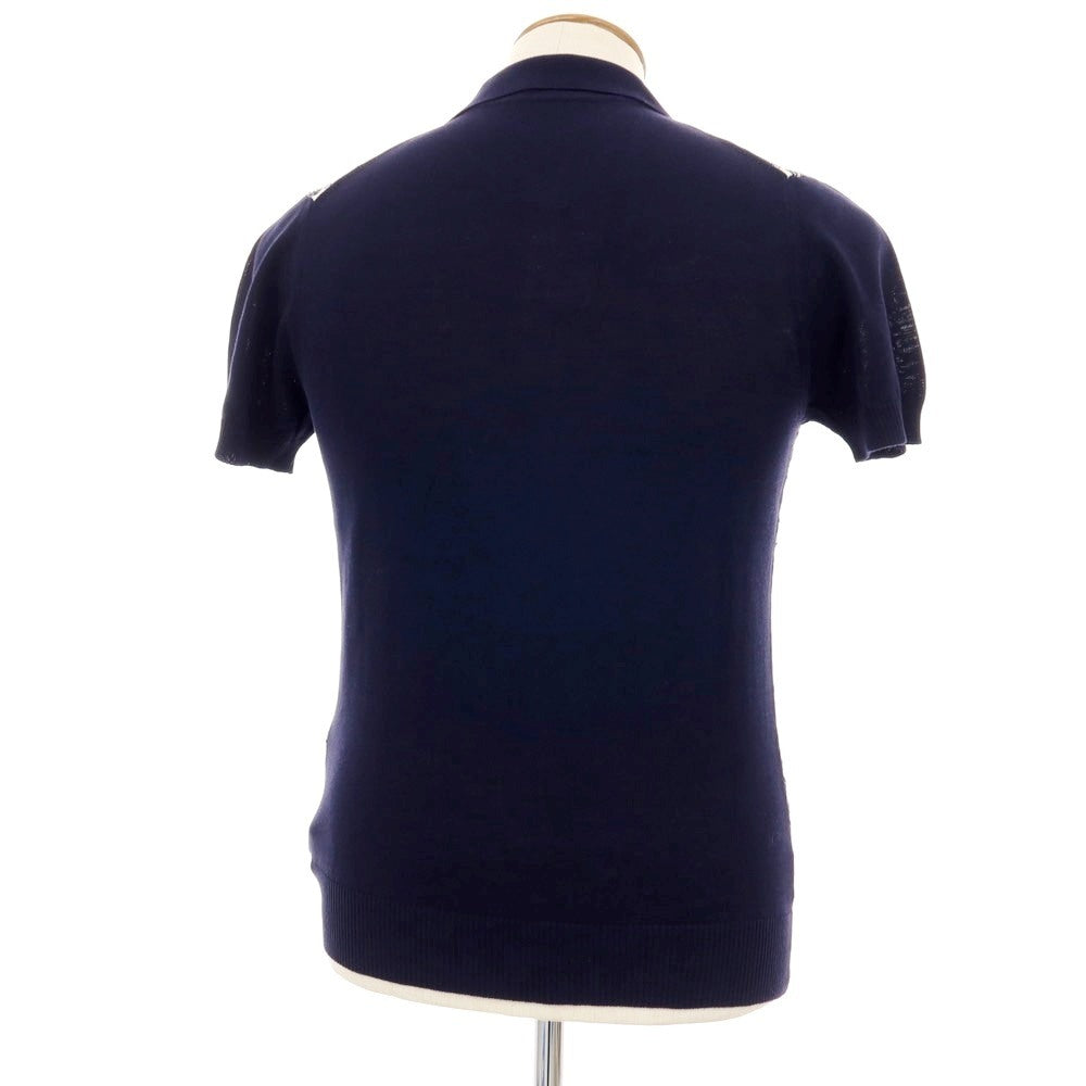 【新品】ザノーネ ZANONE ハイゲージ コットン ジャカード 半袖 ポロニット ネイビーxホワイト【サイズ48】【 状態ランクN 】【 メンズ 】