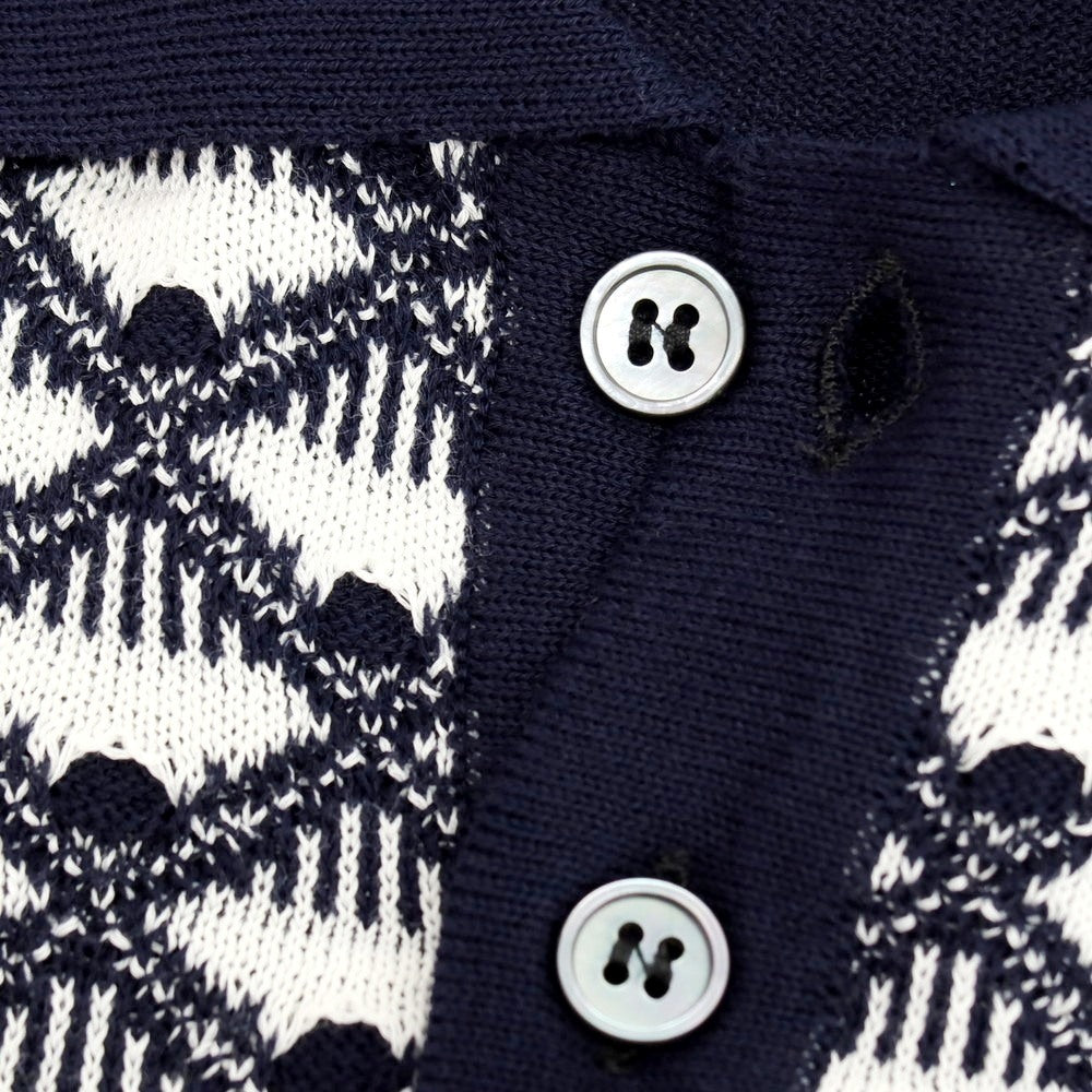 【新品】ザノーネ ZANONE ハイゲージ コットン ジャカード 半袖 ポロニット ネイビーxホワイト【サイズ52】【 状態ランクN 】【 メンズ 】
